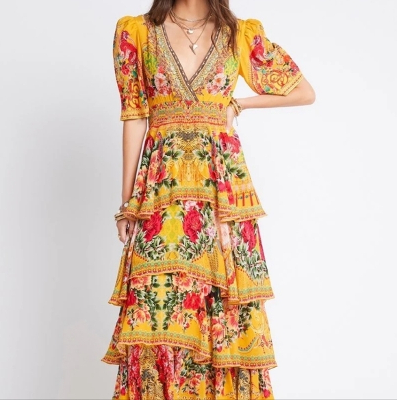 b&s Dresses & Skirts - B&S Bohemian Yellow Coastal Cowgirl Maxi Dress Size XL